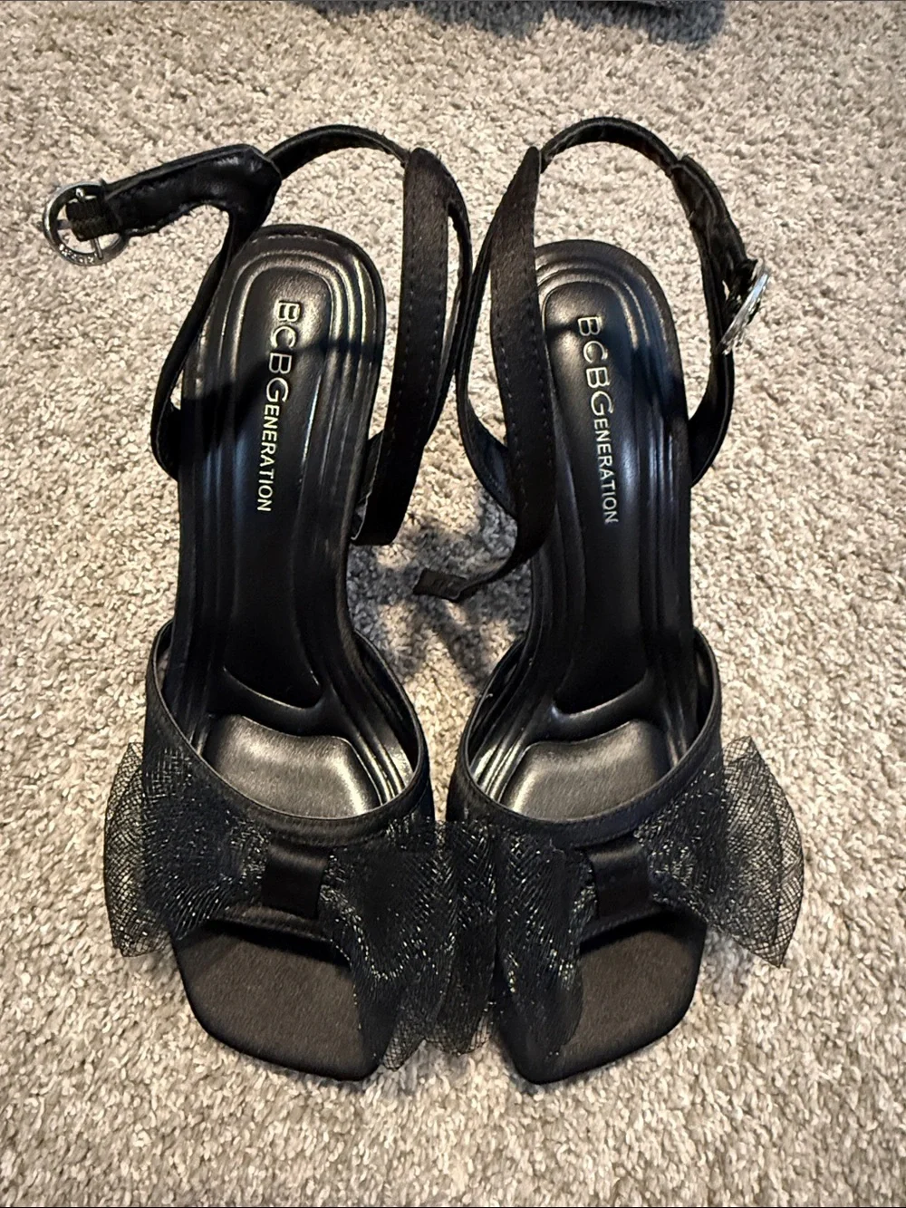 BCBGeneration Black Mesh Bow Slingback Heels